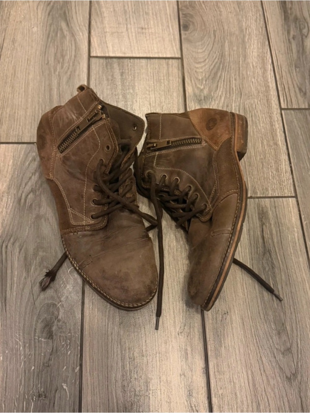 Brown Leather Lace-Up woman’s ankle Boots with Side Zip